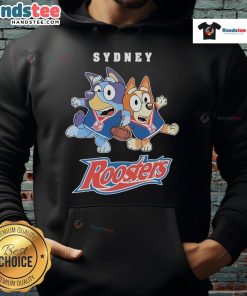 Alt Text: Good Bluey X Sydney Roosters Hoodie featuring vibrant colors and unique design perfect for fans and casual wear.