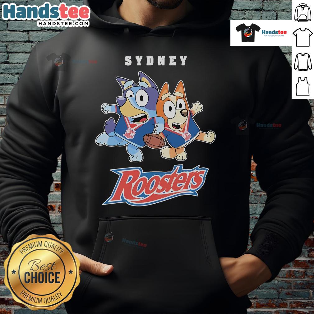 Good Bluey X Sydney Roosters Hoodie Alt Text: Good Bluey X Sydney Roosters Hoodie featuring vibrant colors and unique design perfect for fans and casual wear.