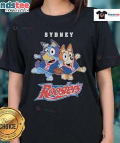 Good Bluey X Sydney Roosters ladies tee featuring vibrant design and comfortable fit for stylish fans.