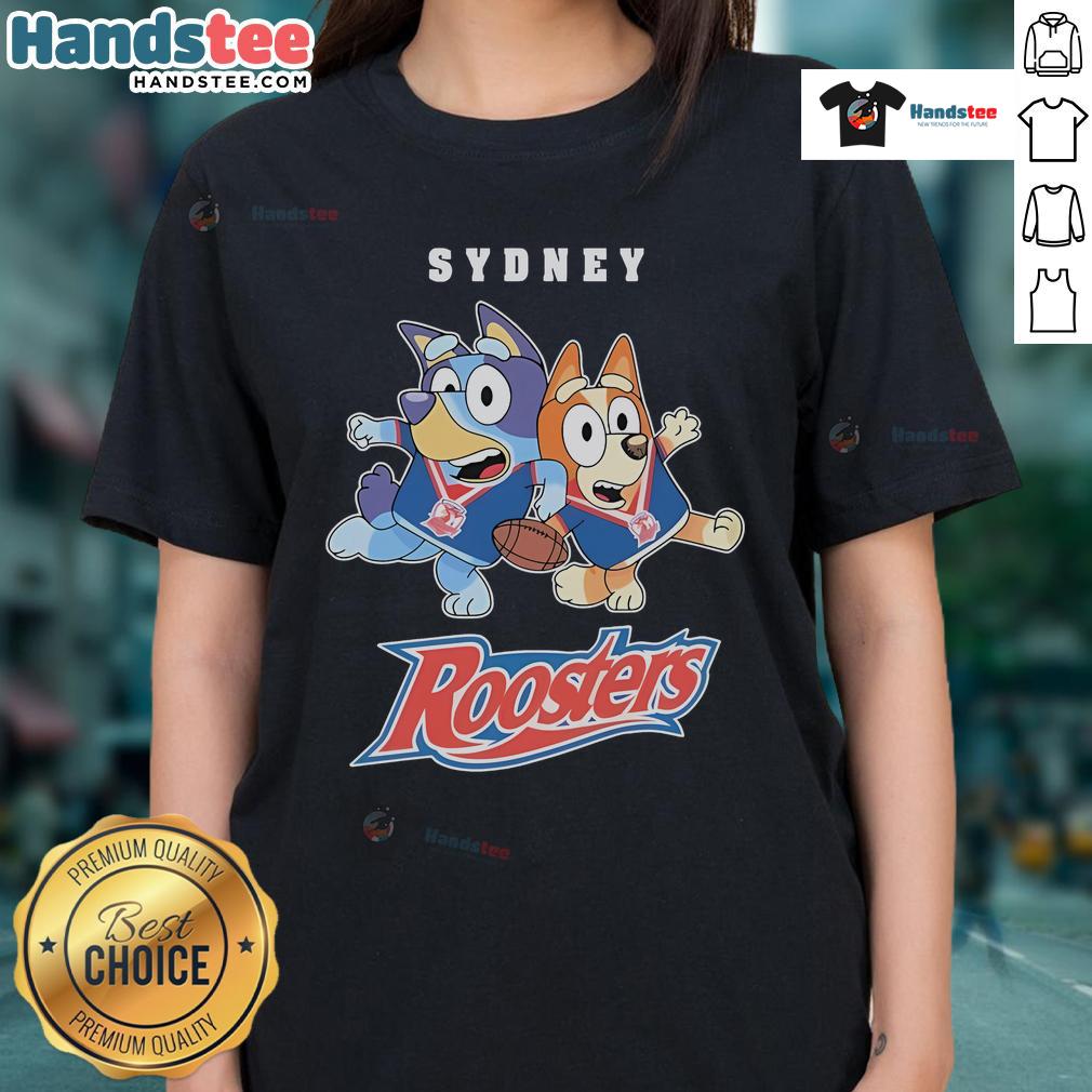 Good Bluey X Sydney Roosters Ladies Tee Good Bluey X Sydney Roosters ladies tee featuring vibrant design and comfortable fit for stylish fans.