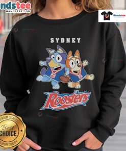 Good Bluey X Sydney Roosters sweatshirt featuring vibrant colors and sporty design, perfect for fans and casual wear.