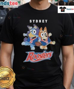Alt Text: Good Bluey X Sydney Roosters T-Shirt featuring vibrant graphics and a comfortable fit for fans and kids.