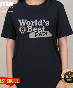 Good Boston Bruins World's Best Dad ladies tee featuring team colors and logo, perfect gift for hockey-loving dads.