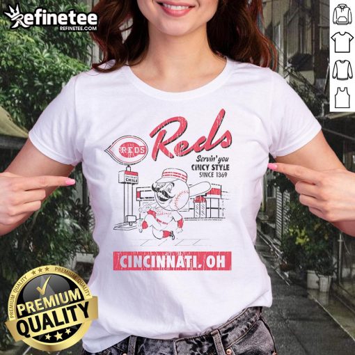 Good Cincinnati Reds Deli serving Cincy style since 1869 on a ladies tee, showcasing team pride and local flavor.