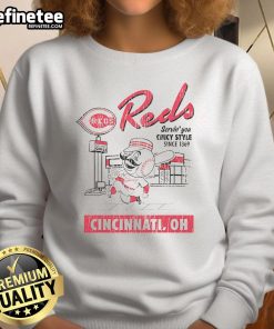 Cozy Cincinnati Reds deli sweatshirt, celebrating Cincy style since 1869, perfect for fans and casual wear.