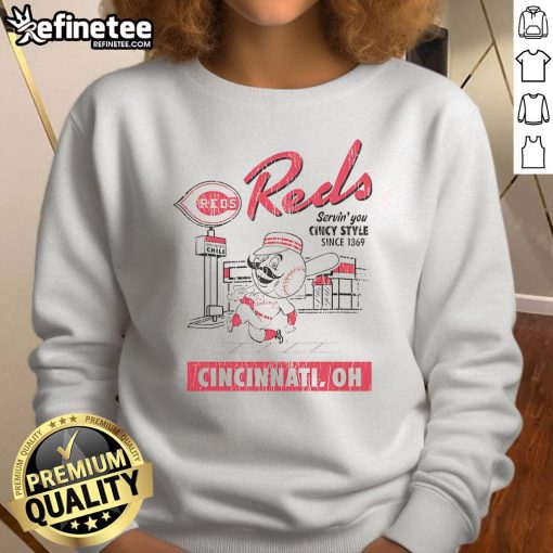 Cozy Cincinnati Reds deli sweatshirt, celebrating Cincy style since 1869, perfect for fans and casual wear.
