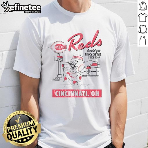 Alt Text: Good Cincinnati Reds Deli T-Shirt showcasing Cincy style since 1869, perfect for Reds fans and food lovers.