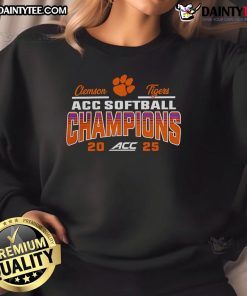 Good Clemson Tigers 2025 ACC Softball Tournament Champions sweatshirt in team colors, showcasing pride and victory.
