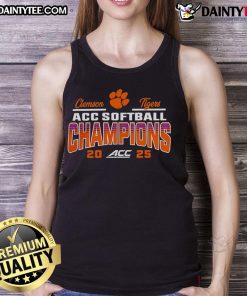 Clemson Tigers 2025 ACC Softball Tournament Champions tank top design featuring team colors and logo.