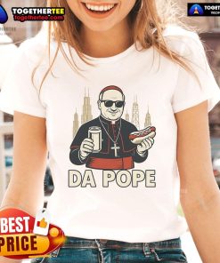 Good Da Pope hot dog design featuring Pope Leo XIV on a ladies tee, showcasing Chicago's unique culinary culture.
