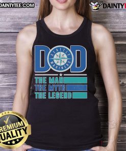Alt Text: Good Dad Seattle Mariners tank top featuring 'The Man, The Myth, The Legend' design for baseball fans.