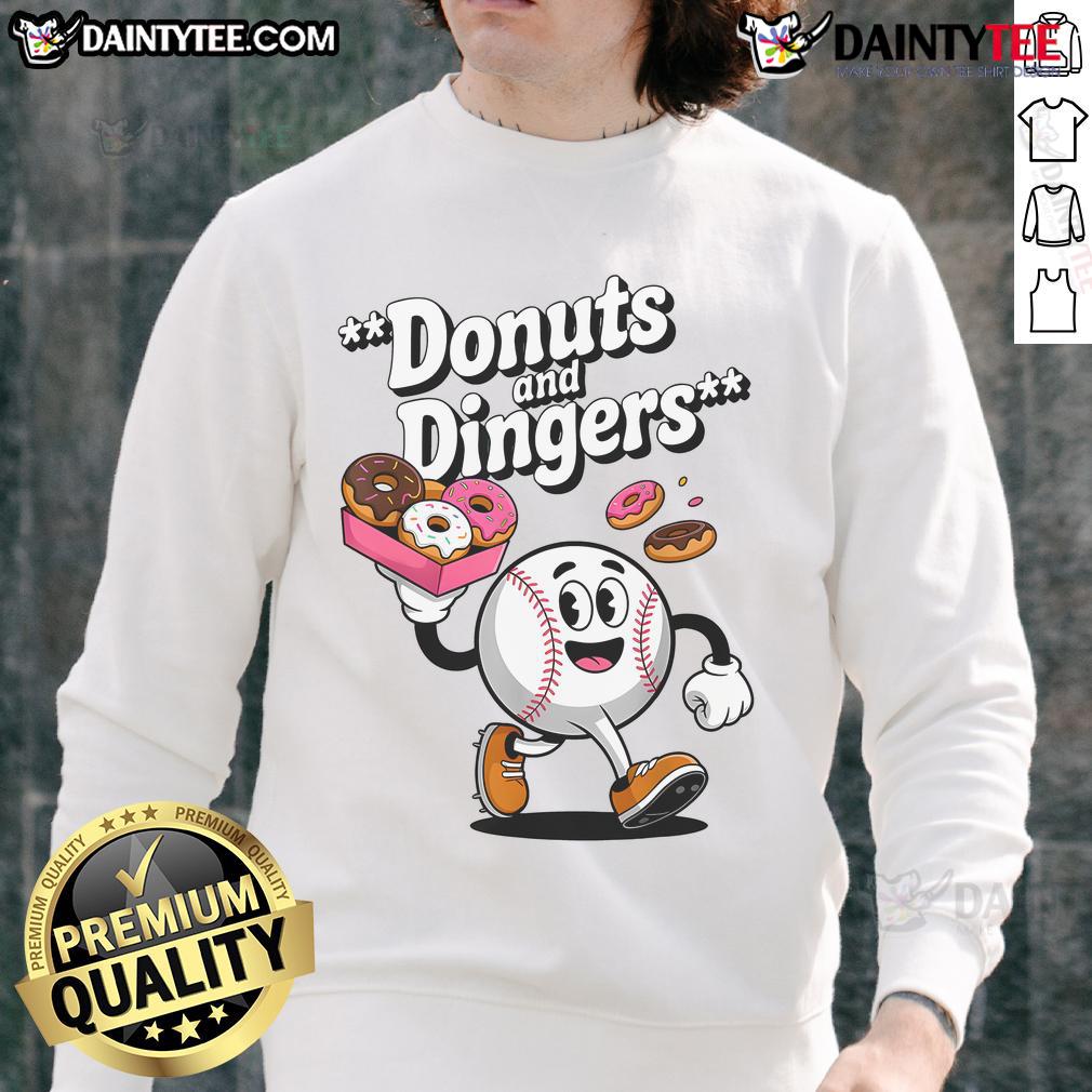 Good Donuts And Dingers Baseball Fan Humor Donut Sweatshirt Funny sweatshirt featuring 'Good Donuts and Dingers' baseball fan humor, perfect for donut lovers and sports enthusiasts.