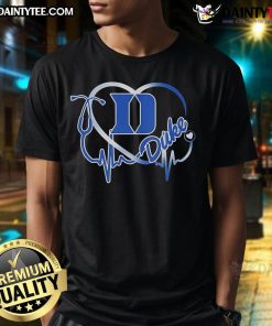 Alt Text: Good Duke Blue Devils Caring Heartbeat Nurse T-Shirt featuring a heart and pulse design for proud nurses and fans.