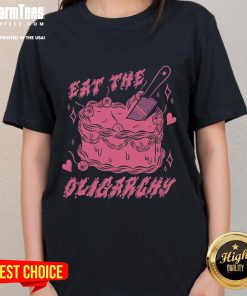 Good Eat the Oligarchy Knife Ladies Tee featuring a bold graphic design on a stylish t-shirt for feminist activism.