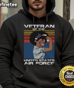 Good female veteran of the United States Air Force wearing a USAF veteran hoodie, showcasing pride and service.