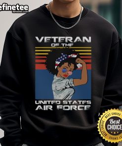 Female veteran of the United States Air Force wearing a USAF veteran sweatshirt, showcasing pride and service.