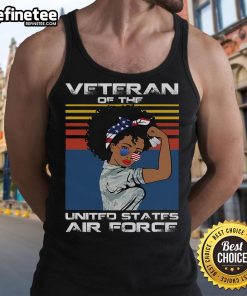 Good female veteran of the United States Air Force wearing a USAF veteran tank top, showcasing pride and service.
