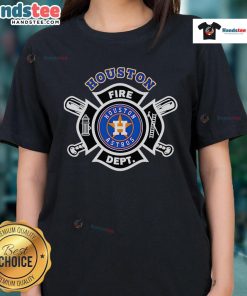 Alt Text: Houston Astros baseball ladies tee featuring Good Fire Dept design, perfect for fans and casual wear.