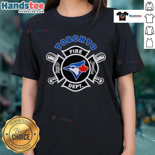 Alt Text: Ladies tee featuring the Good Fire Dept Toronto Blue Jays Baseball logo, perfect for fans and casual wear.