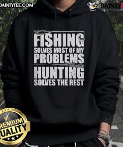 Alt Text: Good Fishing Solves Most Of My Problems Hoodie in navy blue, featuring a catchy fishing quote for outdoor enthusiasts.