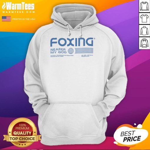 Good Foxing Nearer My God Global Telegraphing Services US Pat Est 1980 hoodie displayed in stylish urban setting.