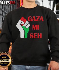 Good Gaza Mi Seh Palestine sweatshirt featuring vibrant design and bold text, perfect for showing support and style.