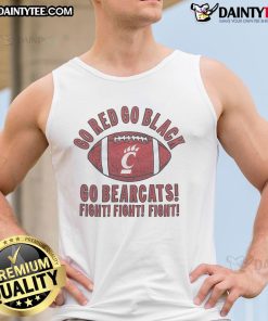 Good Go Red Go Black Go Bearcats tank top featuring vibrant colors and bold graphics for fans and supporters.