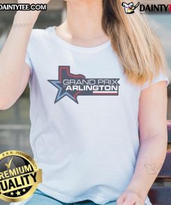 Alt Text: Ladies' tee from the Good Grand Prix of Arlington, Texas, featuring vibrant colors and a stylish design for racing fans.