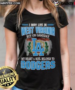 West Virginia ladies tee showcasing Dodgers pride on game day, blending local love with team spirit.