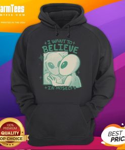Good I Want To Believe In Myself Hoodie displayed on a hanger, featuring inspirational text and a stylish design.