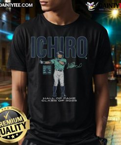 Alt Text: Good Ichiro Suzuki Hall of Fame Inductee Class of 2025 T-Shirt featuring Ichiro's name and iconic baseball graphics.