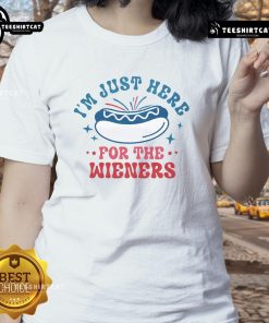 Good I'm Just Here For The Wieners Ladies Tee featuring a playful graphic design for dog lovers and casual wear.