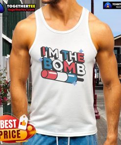 Kids tank top featuring 'Good I'm The Bomb' graphic, perfect for summer wear and playful fashion for children.