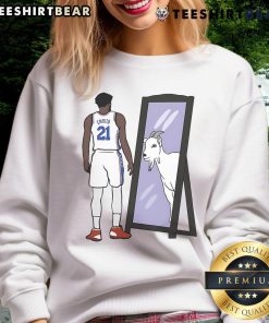 Good Joel Embiid mirror GOAT sweatshirt featuring a stylish design for basketball fans and sports enthusiasts.