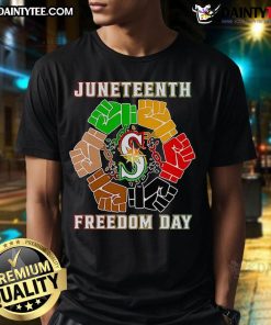 Good Juneteenth Freedom Day Seattle Seahawks T-Shirt featuring vibrant colors and bold graphics celebrating freedom.