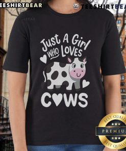 Good Just A Girl Who Loves Cows Ladies Tee featuring a fun cow graphic and stylish design for women who love cows.