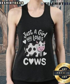 Good Just A Girl Who Loves Cows tank top featuring a playful cow graphic, perfect for cow lovers and casual wear.