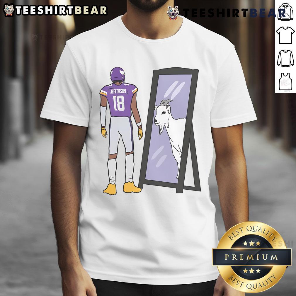 Good Justin Jefferson Mirror Goat T Shirt Good Justin Jefferson Mirror Goat T-Shirt featuring a bold graphic of the NFL star, perfect for football fans.