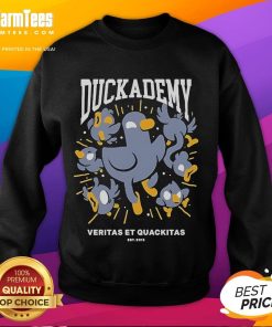 Alt Text: Good Kurzgesagt Duckademy Veritas et Quckitas Est 2013 sweatshirt featuring vibrant colors and unique design.