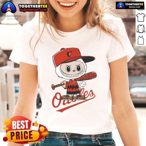 Good Labubu Charlie Brown Baltimore Orioles Ladies Tee in vibrant colors, perfect for women's baseball fans.