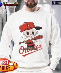 Good Labubu Charlie Brown Baltimore Orioles sweatshirt featuring vibrant team colors and iconic cartoon design.