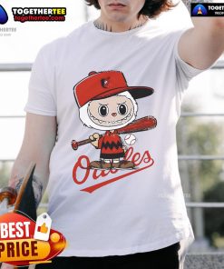 Good Labubu Charlie Brown Baltimore Orioles T-Shirt featuring a playful design and vibrant team colors for fans.
