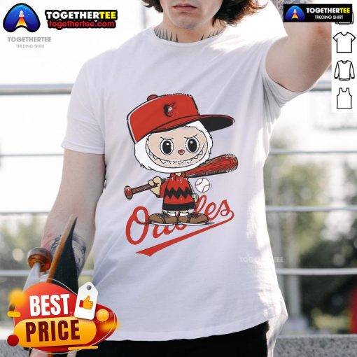 Good Labubu Charlie Brown Baltimore Orioles T-Shirt featuring a playful design and vibrant team colors for fans.