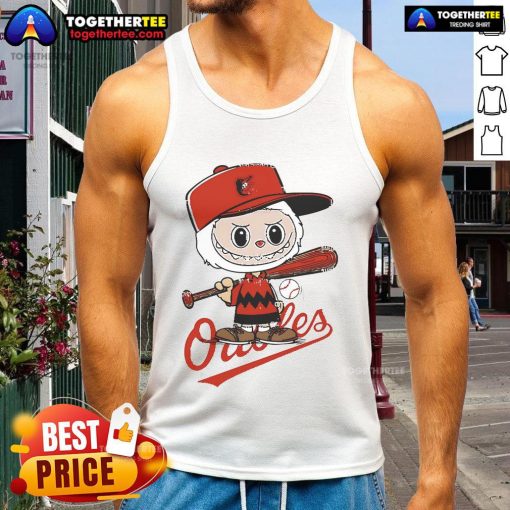 Good Labubu Charlie Brown Baltimore Orioles tank top featuring vibrant design and team logo, perfect for fans.