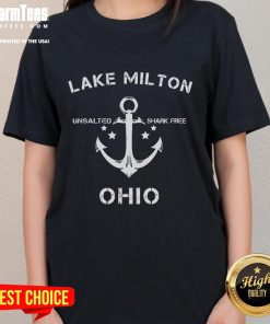 Good Lake Milton Unsalted Shark Free Ohio Ladies Tee featuring a stylish design perfect for summer outings by the lake.