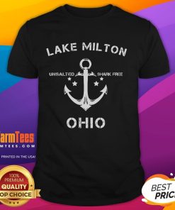 Good Lake Milton Unsalted Shark Free Ohio T-Shirt featuring a vibrant design celebrating Ohio's lake lifestyle.