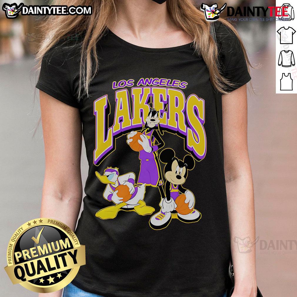 Good Lakers Disney Mickey Squad La Ladies Tee LA Ladies Tee featuring Good Lakers Disney Mickey Squad design, perfect for fans of basketball and Disney. Stylish and fun!