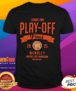 Good League Two Play-Off Final 2025 Wembley Walsall T-Shirt featuring vibrant team colors and iconic stadium design.