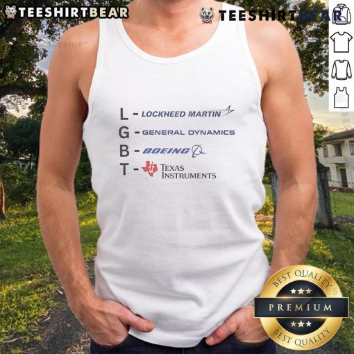 Good LGBT tank top featuring logos of Lockheed Martin, General Dynamics, Boeing, and Texas Instruments.
