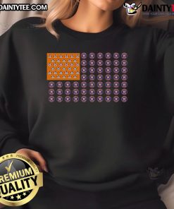 Alt Text: Houston Astros sweatshirt featuring American flag design, perfect for fans celebrating team spirit and patriotism.